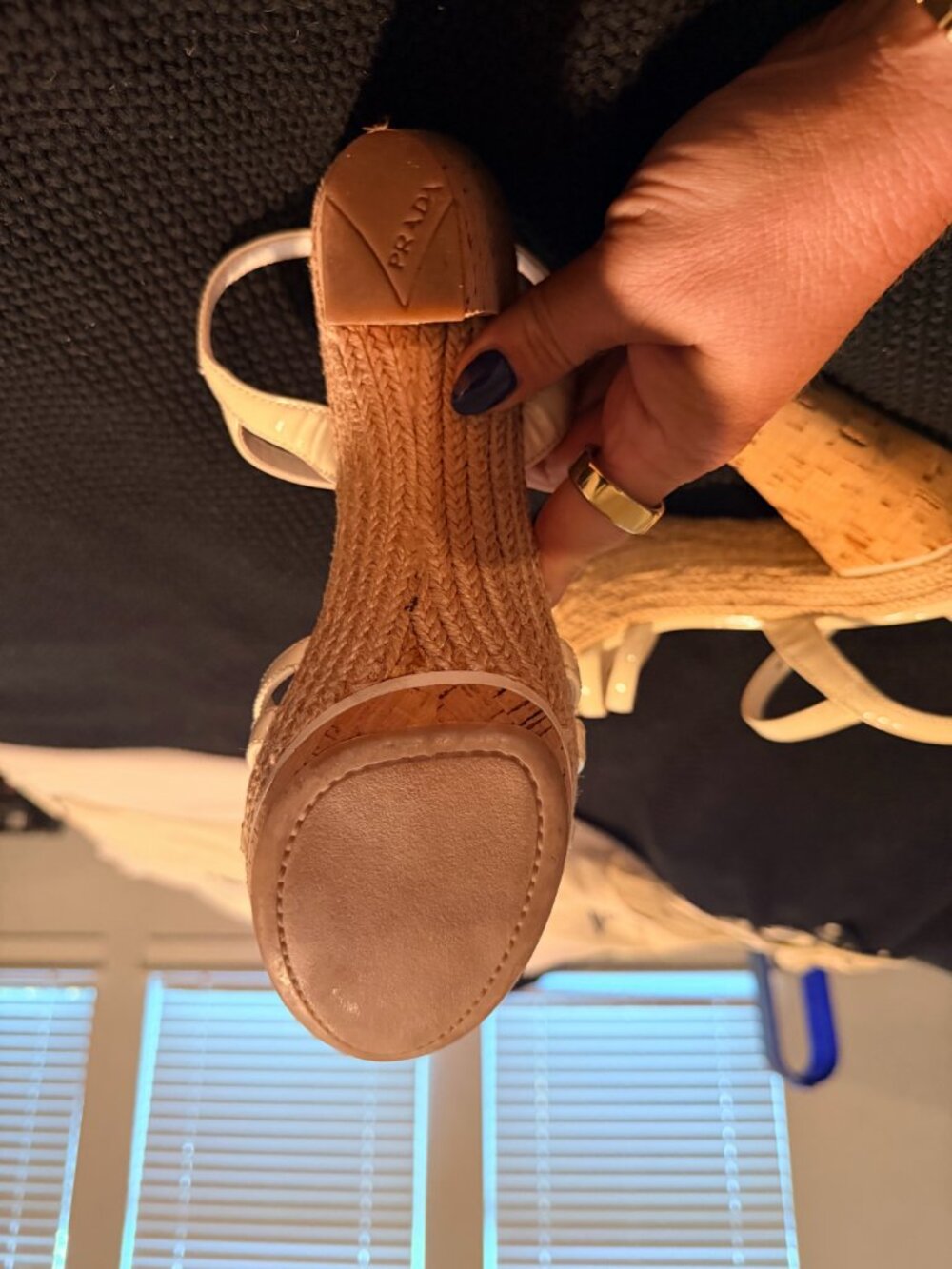 Prada Cream Patent Cork Jute Espadrille Wedges 40 - Picture 5 of 6